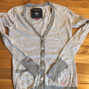 Grey/white striped cardigan